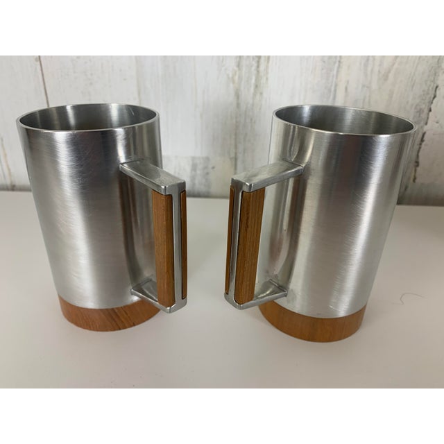 Modernist Pewter and Teak Tankard Set of Six For Sale In Dallas - Image 6 of 12