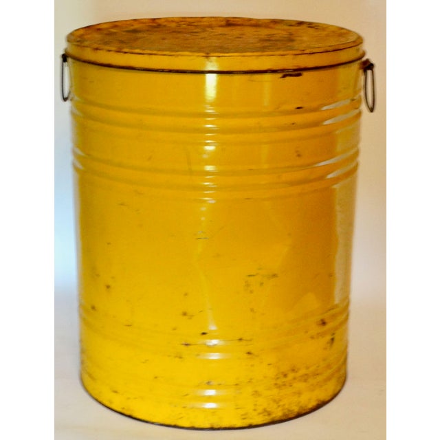 Metal Large Industrial Lard Metal Tin Mustard Color, 20.25 Inches Height For Sale - Image 7 of 10