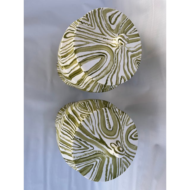 Green Hand Painted Faux Boix Jars a Pair For Sale - Image 8 of 10