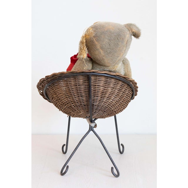 Textile Antique American Teddy Bears with Ribbons Sitting in Wicker Chairs, Priced Each For Sale - Image 7 of 15