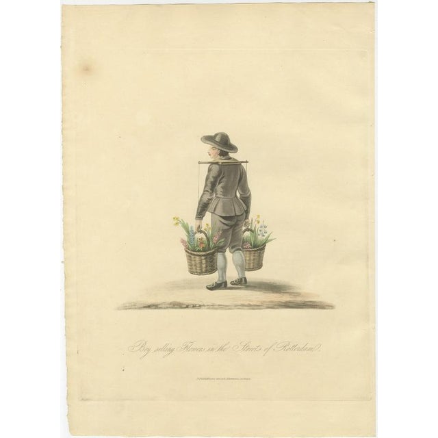 Hollywood Regency Miss Semple, Boy Selling Flowers in Rotterdam, Daffodil Baskets, 1817, Engraving For Sale - Image 3 of 8
