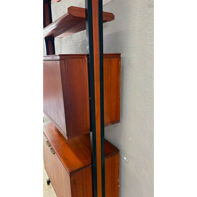 Brown Mid-Century Modern Modular Wall Unit in Veneer and Black Metal Shelving Cabinet, Europe, 1960s For Sale - Image 8 of 14