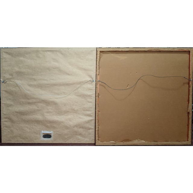 Late 20th Century Pair of Thai Celestial Figure Paintings on Fabric, Gilt Frames For Sale - Image 14 of 14