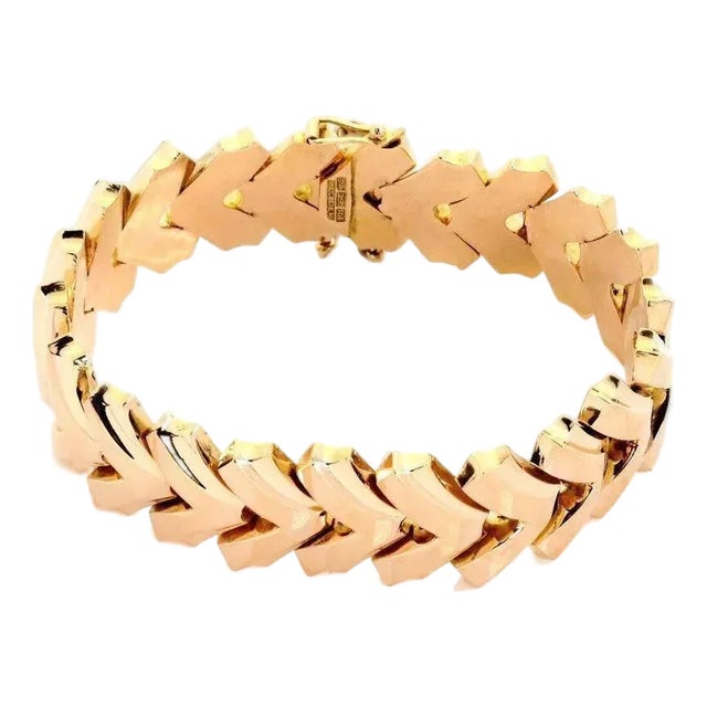 Late 20th Century 23760 - Wide Fancy Flex 18k Rose Gold Link Bracelet Retro For Sale