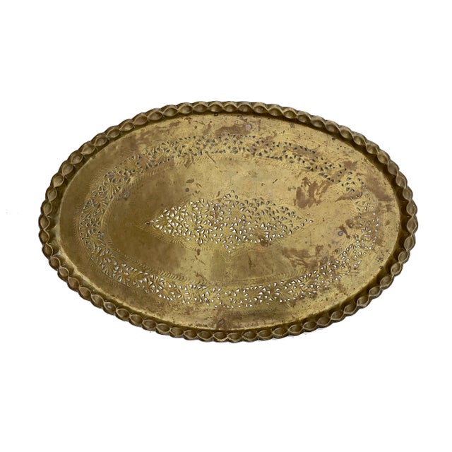 Large Brass Tray With Decorative Detail - Vintage For Sale In Providence - Image 6 of 6
