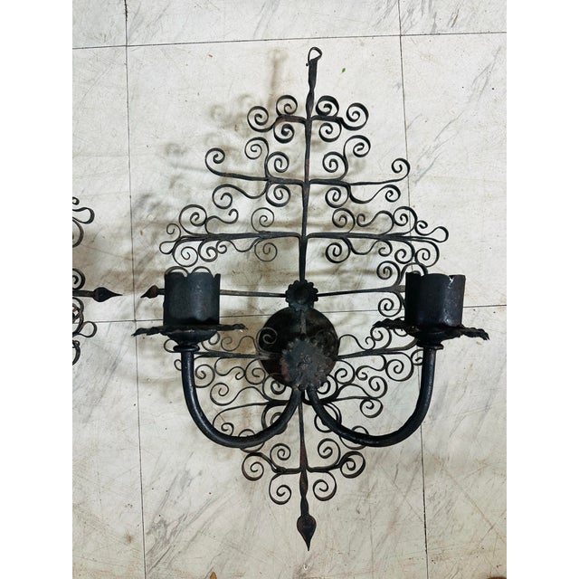 Gothic Vintage Iron Wall Sconces, a Pair For Sale - Image 3 of 9