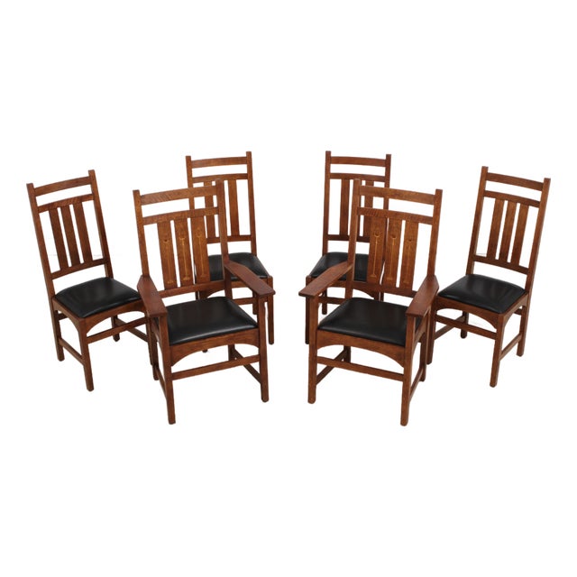 Set of 6 Stickley Harvey Ellis Mission Oak Dining Chairs For Sale