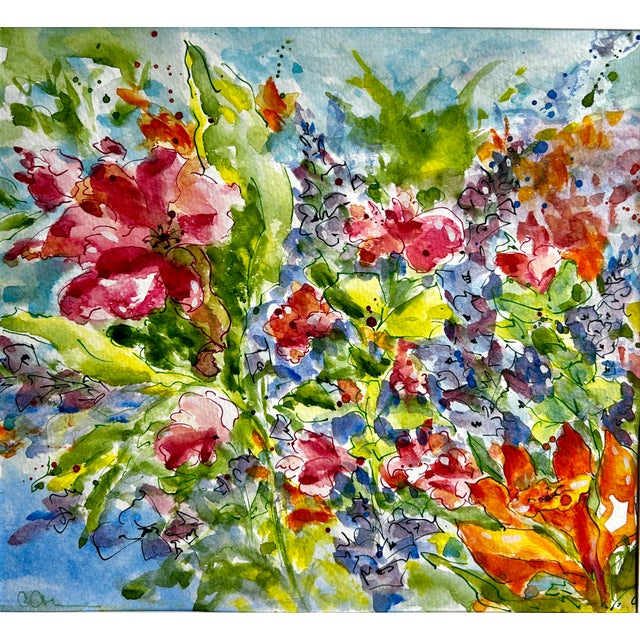 Watercolor Painting Ink and Wash Lillies Giclee Print For Sale