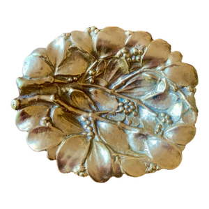 Vintage English Country Cast Brass MIstletoe Leaf Bowl or Catchall