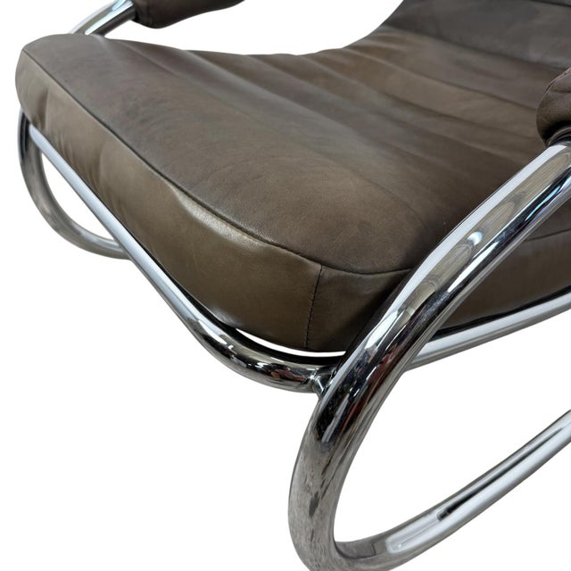 Vintage Bauhaus Leather and Chrome Rocking Lounge Chair, 1980s For Sale - Image 4 of 9