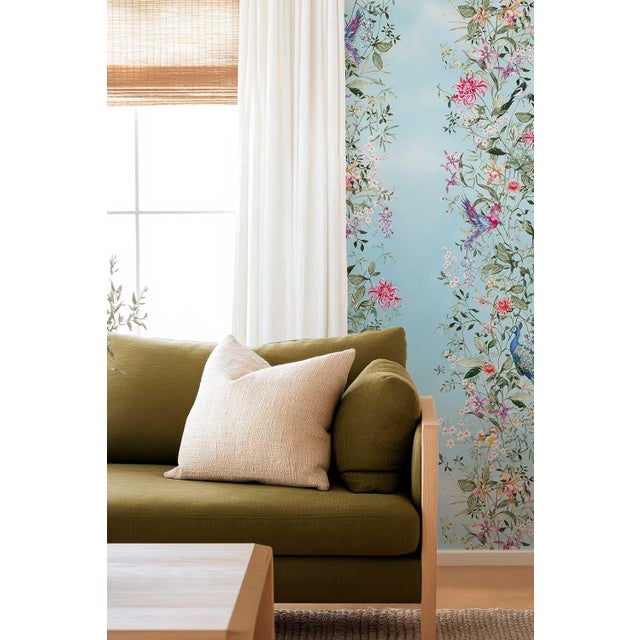 Not Yet Made - Made To Order Mahjong Floral Stripe Grasscloth Wallpaper by House Party | Bam Blue | 8 Yards For Sale - Image 5 of 8
