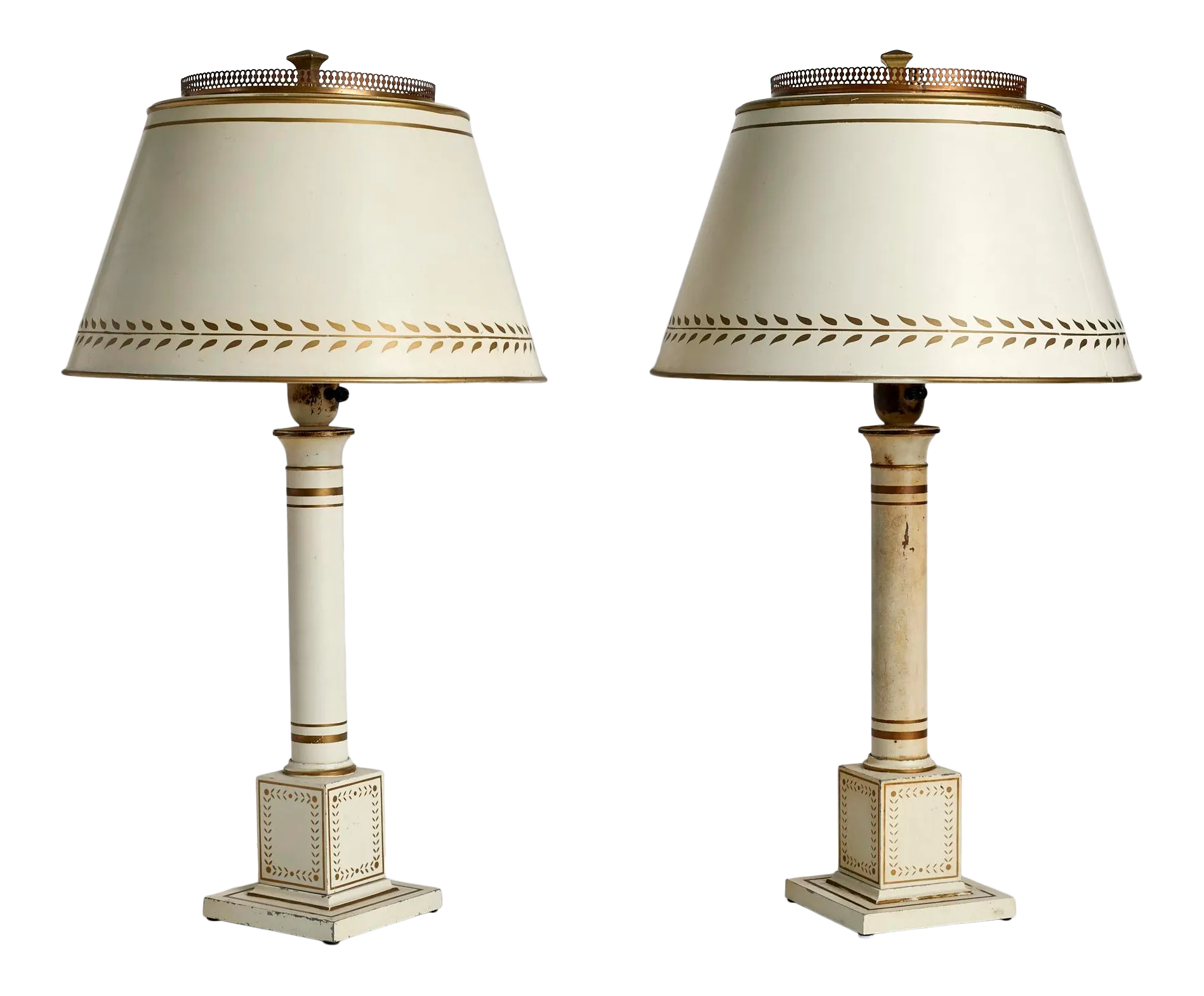 Antique 20th Century French Directoire Tole Wired Lamps White