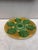 Colorful French Majolica green and yellow oyster plate with stylized leaves, circa 1890.