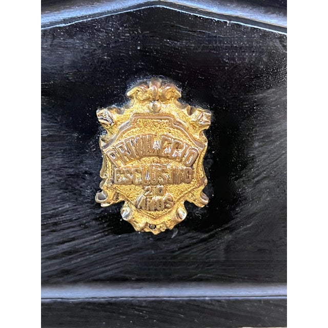 French Black Ebonized Bed With Bronze Mounts and Candle Holder , Signed For Sale - Image 9 of 13