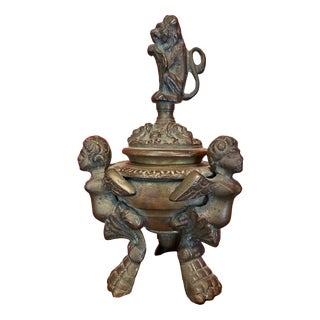 Inkwell Desk in Patinated Bronze with Lid, 1800s For Sale