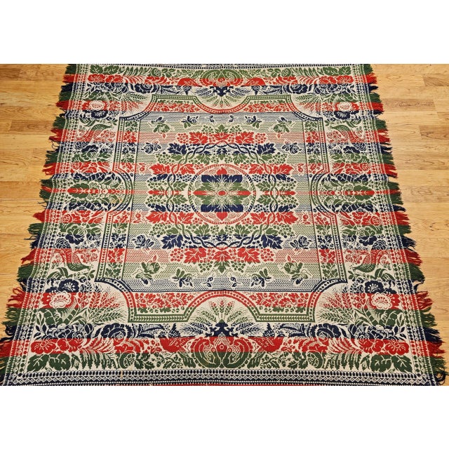 Mid-19th Century American Jacquard Coverlet With Floral & Bird Design For Sale - Image 4 of 12