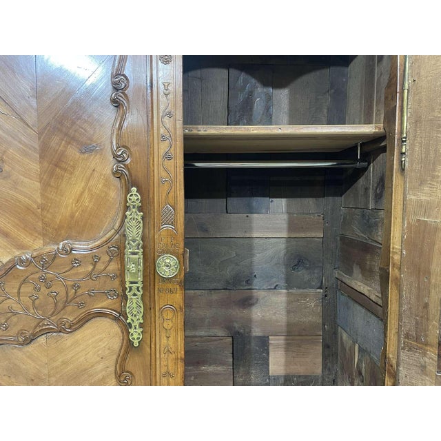 Rennaise Cherrywood Wedding Armoire from François Fils Denot, 1857 For Sale - Image 10 of 18