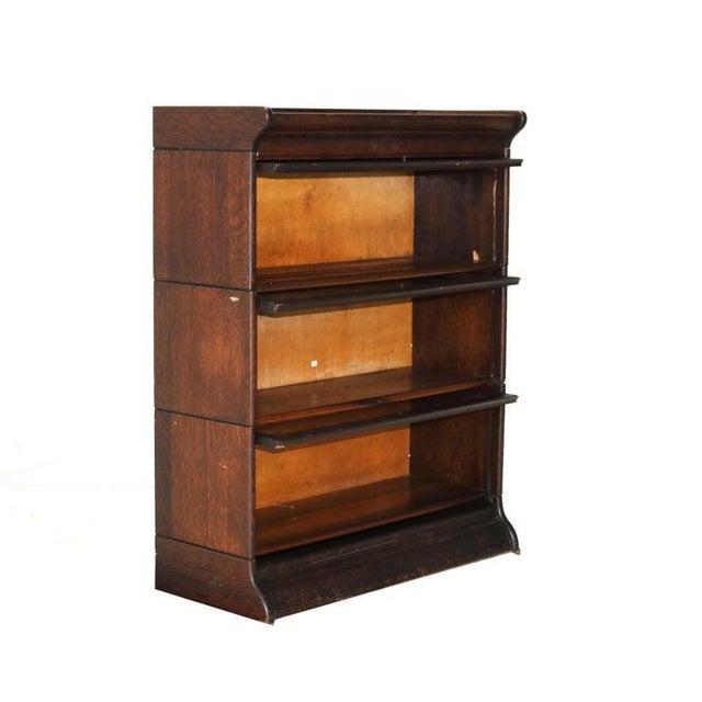 Antique Arts & Crafts Three Stack Oak Barrister Bookcase with Pull Out Glass Doors and Ogee Base C1920 Measures - 42.5"H x...