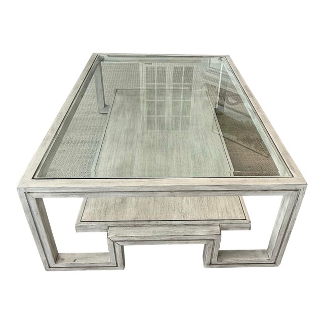 White Two Tier Glass Coffee Table For Sale