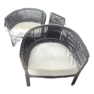 Pair of David Francis Rattan Lounge Chairs 1990s For Sale