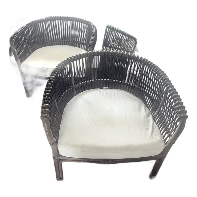 Pair of David Francis Rattan Lounge Chairs 1990s For Sale