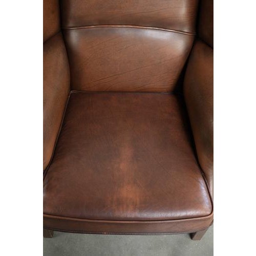 English Cowhide Wing Armchair For Sale - Image 6 of 13