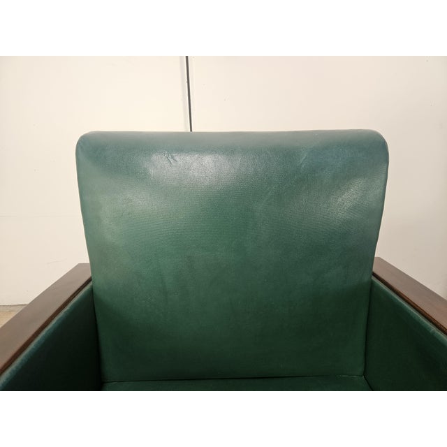 Art Deco Club Chairs in Walnut and Green Eco-Leather, 1940, Set of 2 For Sale - Image 6 of 18