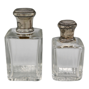 Pair of Antique Crystal Scent Bottles With Silver Mounts — Engraved Monogram, Hallmarked Silver