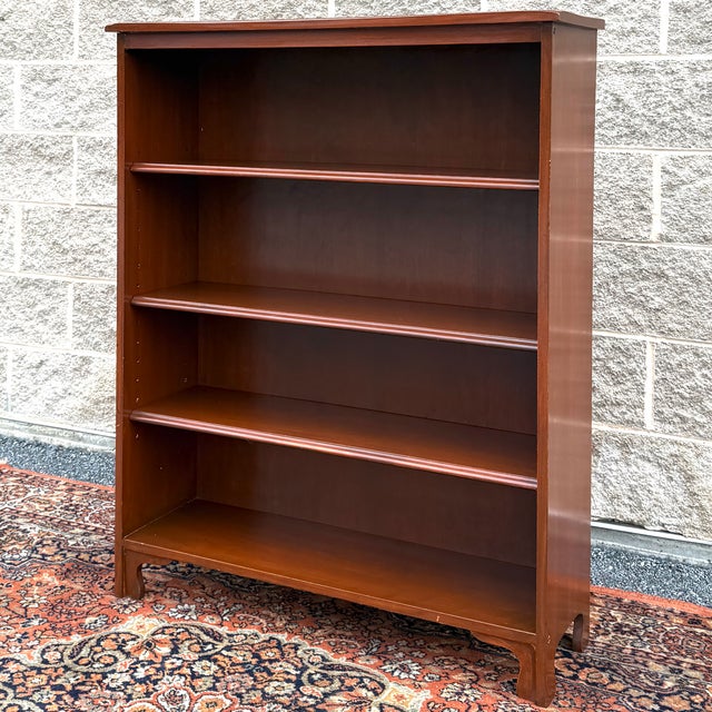Antique Heywood Wakefield Prascilla Flat Traditional solid maple bookcase with a red brown auburn finish and 3 adjustable...