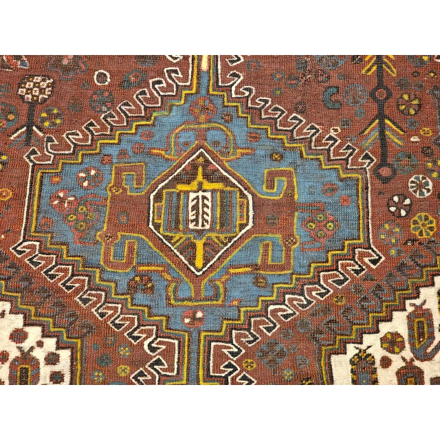 Vintage Persian Qashqai Tribal Area Rug, Hand-Knotted Wool, Geometric Medallions, 4x6, Rust & Navy For Sale - Image 12 of 16