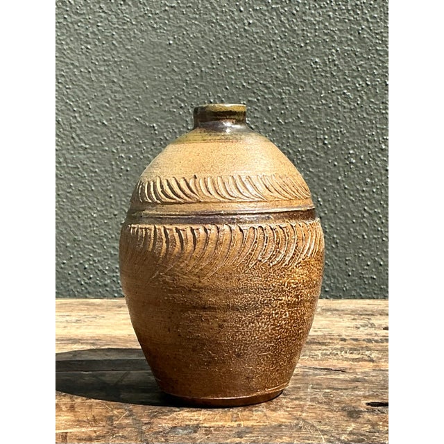 Vintage Original Studio Pottery Ribbed Vase For Sale - Image 9 of 12