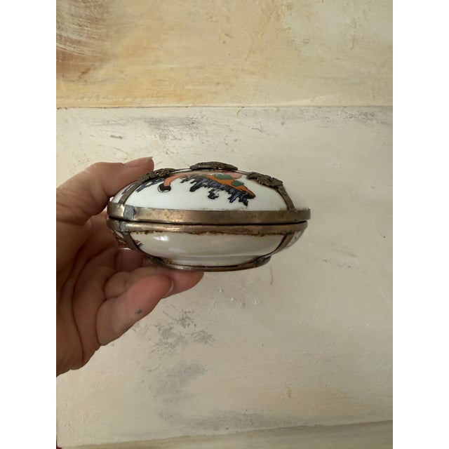Metal Antique Chinese Porcelain Erotic Trinket Box With Dragon Metal Mount For Sale - Image 7 of 11