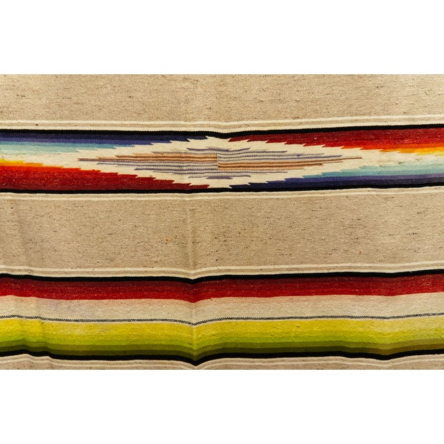 Mid Twentieth Century Southwest Style Hand Loomed Wool Sarape Blanket 77" For Sale In Louisville - Image 6 of 6