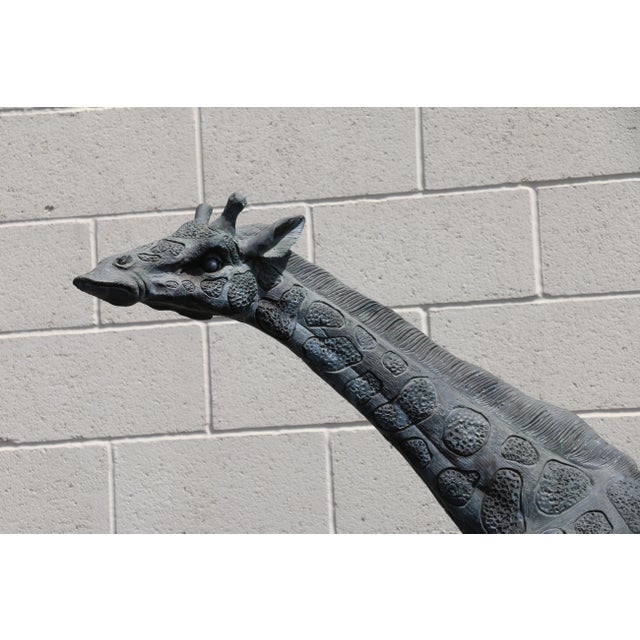 1970s Vintage Pair of Large Bronze Giraffe Garden Sculptures – Outdoor Yard Art With Natural Patina For Sale - Image 5 of 18