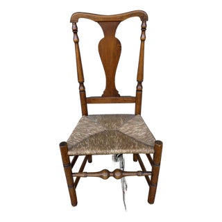 Antique Hudson Valley of New York, Queen Anne Turned Side Chair With Rush Seat, 18th Century For Sale