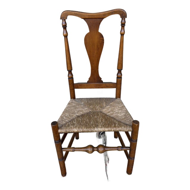 Antique Hudson Valley of New York, Queen Anne Turned Side Chair With Rush Seat, 18th Century For Sale