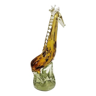 Vintage Mid-Century Modern Murano Style Hand-Blown Art Glass Giraffe Figurine For Sale