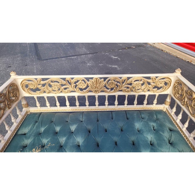 2020s French Louis XVI Sofa Green Velvet Gold Painting For Sale - Image 5 of 8