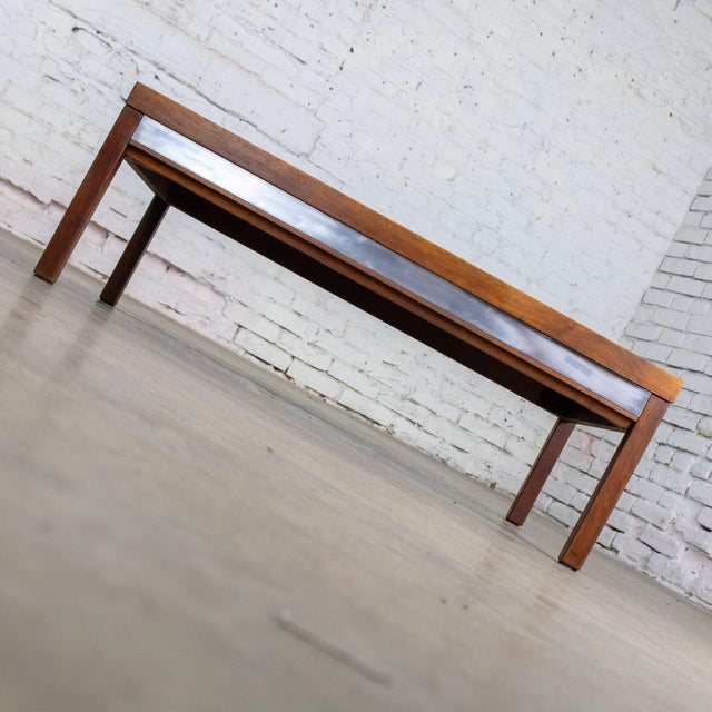 Mid-20th Century MCM Coffee or End Table Rectangular Walnut Frame & White Laminate Top For Sale - Image 6 of 18