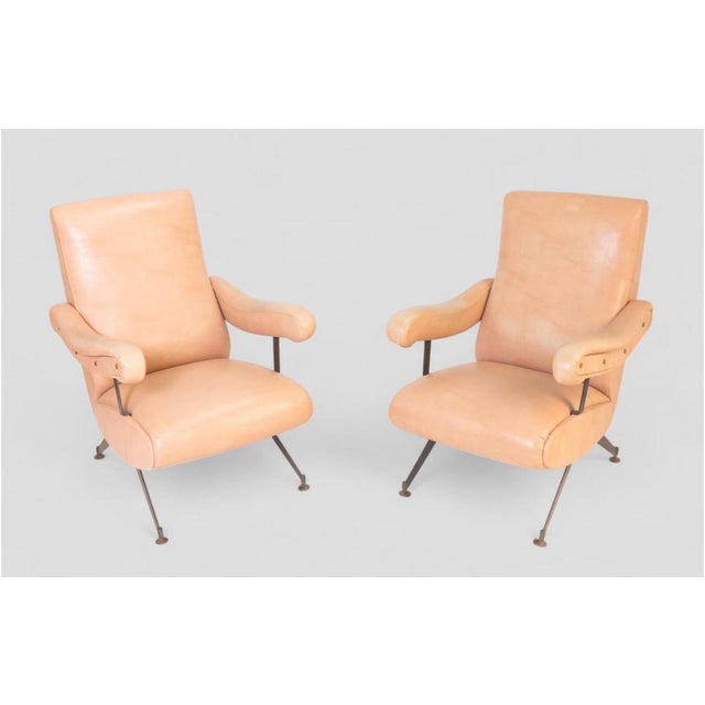 Vintage Reclining Armchairs in Light Leather with Metal Frame For Sale - Image 4 of 10