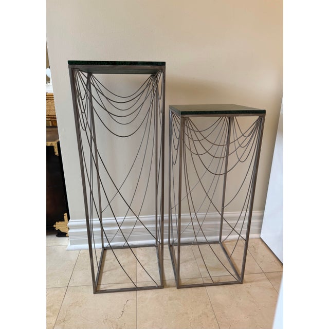 Art Deco Pair of Vintage Curtis Jeré Jere Signed Sculptural Art Deco Metal Wire Swag Display Pedestals Dated 1989 & 1990. For Sale - Image 3 of 9