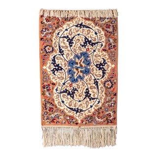 1970s Persian Isfahan Wool and Silk Hand Knotted Wall Hanging For Sale