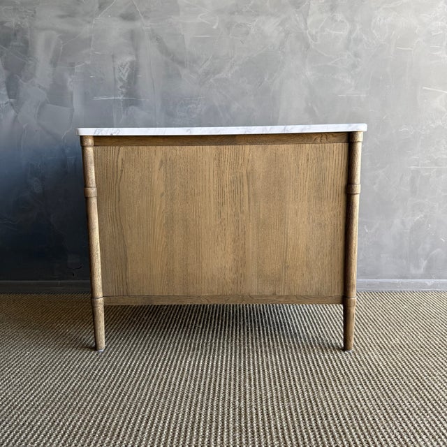 Wood Marie Classic White Oak 3 Drawer Night Stand With White Marble Top Montana Brown For Sale - Image 7 of 14