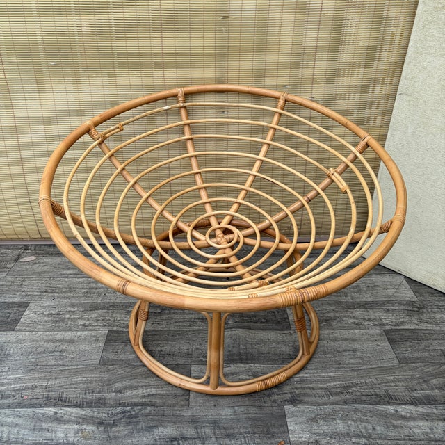 Vintage Coastal Style Bowl-Shaped Papasan Rattan Lounge Chair. Circa 1980s For Sale In Miami - Image 6 of 17