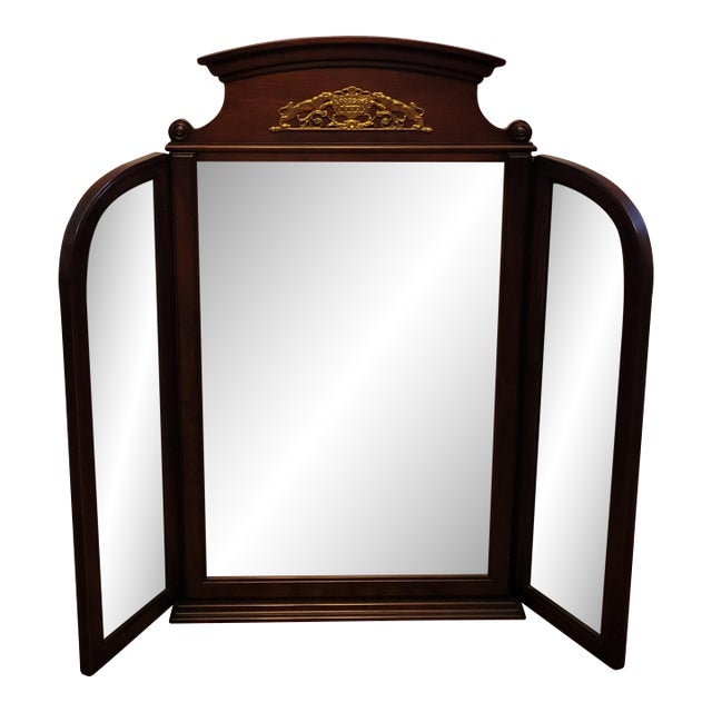 1990s Lineage by Drexel Trifold Cherry Dresser Mirror For Sale