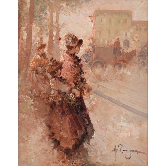 English French Ladies on the Boulevard - Figurative Landscape For Sale - Image 3 of 8