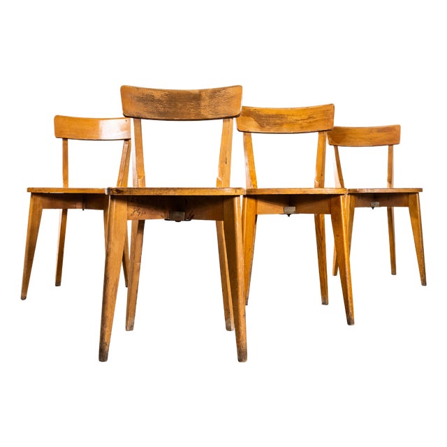 French Cross Base Bentwood Dining Chairs from Luterma, 1950s, Set of 4 For Sale