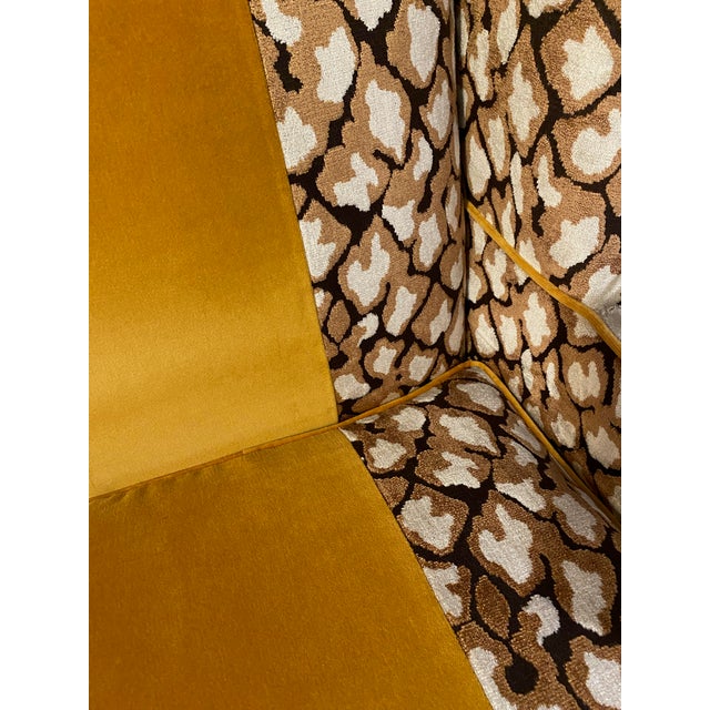 Gold Vintage Pair of Reupholstered Leopard Print Wingback Arm Chair With Yellow Stripe For Sale - Image 8 of 8