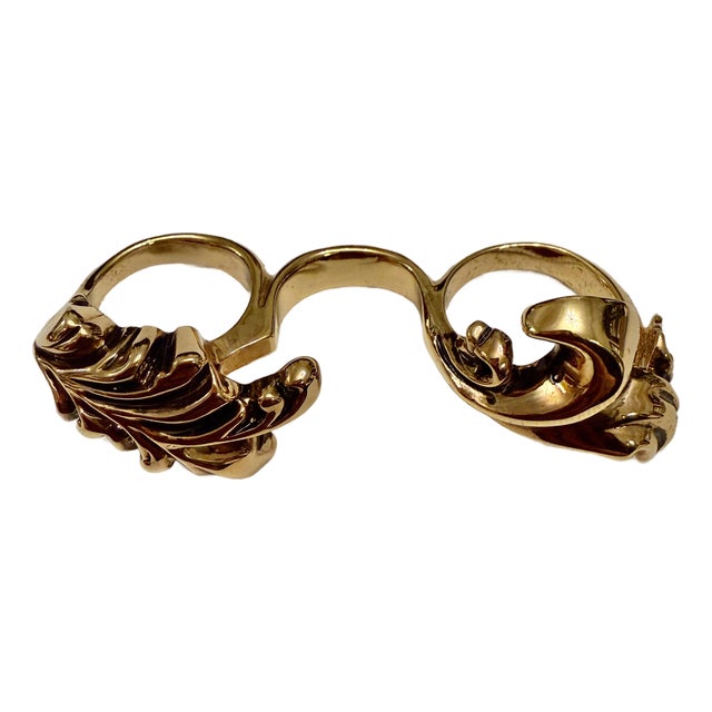 1990s Retro Versace Three-Finger Brass Knuckle Ring in Antique Gold For Sale