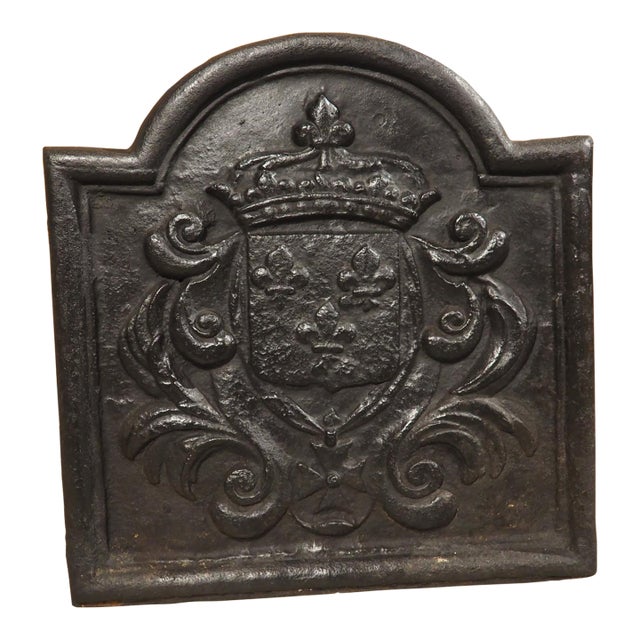Small 19th Century French Royal Coat of Arms Cast Iron Fireback For Sale